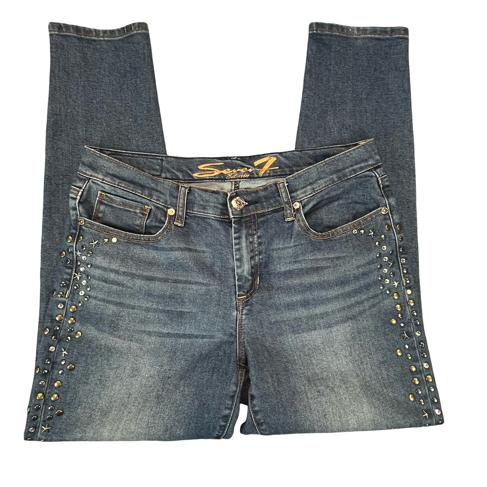 Seven7 Women's Studded Girlfriend Jeans Y2K Western Denim Blue Size 10